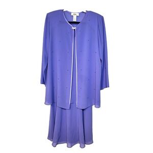 Patra Periwinkle Crepe Pearled Jacket Tiered Tank Dress MOB Formal Wedding Sz 14